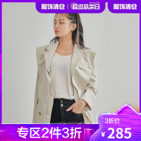 韩都衣舍西装外套女设计感小众2021春季新款港风小西服披肩两件套OM83200