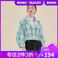 韩都衣舍小西装外套女2021春装新款韩版格纹休闲西服上衣OM83207