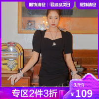 韩都衣舍泡泡袖连衣裙女2021夏季新款短裙纯色显瘦OM82380