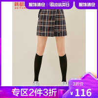 韩都衣舍格纹A字裙女2021春季新款女装高腰不规则半身裙EQ13522
