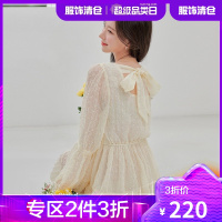 韩都衣舍法式初恋裙子2021春装新款网纱方领雪纺连衣裙女OM83215