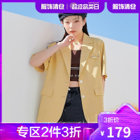 韩都衣舍西装外套女薄款2021夏装新款韩版休闲短袖小西服OM83527