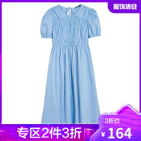 韩都衣舍褶皱灯笼短袖连衣裙女2021夏新款温柔风法式大摆裙中长裙MX10348