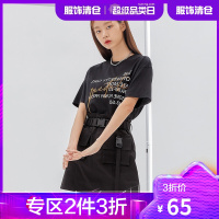 韩都衣舍字母T恤女设计感2021夏新款女装宽松潮酷短袖上衣RN2062