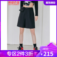 韩都衣舍五分裤女夏宽松2021新款女装复古腰包宽松休闲短裤PQ0187