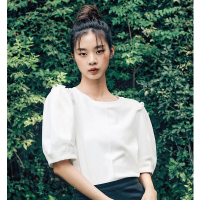 韩都衣舍五分袖白衬衫女2021秋季新款设计感小众法式复古别致小衫