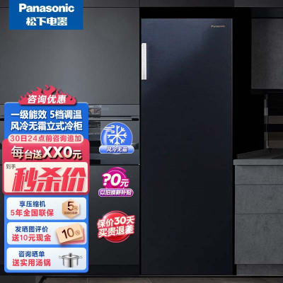 松下(Panasonic)立式冰柜NR-JFZ15WA-B 家用小型冰箱冷冻五档精准电子调温柜风冷无霜母乳臻藏一级能效