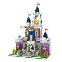 钻石小颗粒迷你微积木拼插装玩具女孩城堡粉红公主屋女生