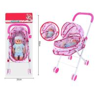 女宝宝过家家玩具小推车 PVC卡袋婴儿手推车配娃娃纸尿裤套装婴幼儿学步车女孩过家家玩具