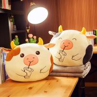 牛暖手抱枕 奶牛暖手抱枕插手暖手宝宝手捂毛绒毯子三合一牛年吉祥物可爱冬季