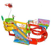 抖音创意小猪玩具佩佩轨道车自动爬上楼梯滑滑梯电动拼装儿童玩具