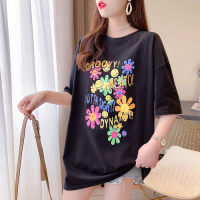 晗亦然夏装新款韩版潮圆领字母印花短袖大码女装胖MM宽松T恤女3036