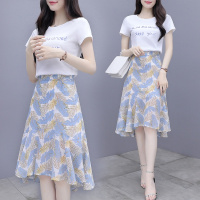 晗亦然夏季新款时尚套装碎花连衣裙减龄显瘦洋气鱼尾裙子两件套2079