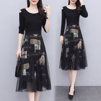 晗亦然连衣裙女长袖2021年春装新款收腰显瘦气质修身长裙子3432