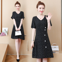 晗亦然大码女装2021胖MM夏装新款V领气质显瘦连衣裙9333