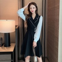 晗亦然2021新款修身显瘦气质名媛风连衣裙百搭减龄收腰小黑裙6132