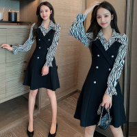 晗亦然2021新款气质时尚拼接显瘦连衣裙百搭洋气时髦收腰中长裙6152