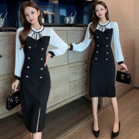 晗亦然2021新款韩版时尚减龄修身气质连衣裙百搭收腰时髦小黑裙6130
