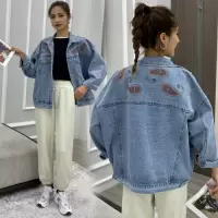 晗亦然2021春新款韩版宽松字母绣花学生装牛仔外套女6215