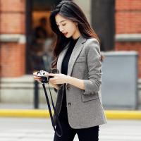 晗亦然千鸟格子小西装毛呢外套女2021春新款韩版休闲复古时尚网红呢子上衣7262