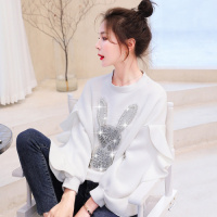 晗亦然卫衣女春2021新款宽松重工兔子订珠荷叶边袖子圆领上衣女582