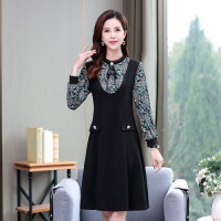 晗亦然2021新款印花连衣裙流行韩版遮肚中长款时尚拼接假两件打底裙8021