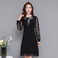 晗亦然蕾丝连衣裙新款女2021春款长袖气质修身显瘦a字裙复古黑裙8019