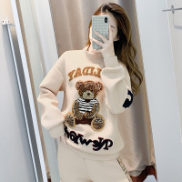 晗亦然小熊印花圆领卫衣宽松休闲裤时尚套装欧洲站2021春季312