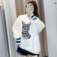 晗亦然白色卡通兔子圆领卫衣女小个子宽松洋气长袖春2021新款311