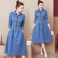 晗亦然牛仔连衣裙女2021新款长款收腰显瘦洋气减龄长袖气质衬衫裙689