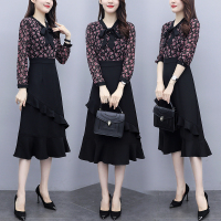 晗亦然碎花连衣裙女春轻熟风收腰显瘦气质秋款拼接中长款裙子9528