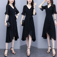 晗亦然连衣裙2021新款春季气质女神范赫本风鱼尾小黑裙中长款9513