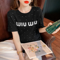 晗亦然夏新款韩版字母印花满天星短袖T恤女宽松显瘦重工打底衫潮2578
