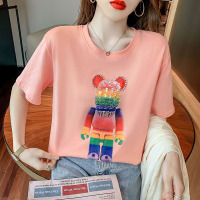 晗亦然彩虹小熊 重工T恤女 休闲宽松短袖圆领上衣女春2572