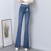 晗亦然松紧腰牛仔微喇裤女春季2021新款显瘦喇叭裤百搭长裤直筒休闲裤子1817