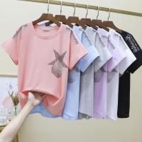 晗亦然重工烫钻短袖T恤女宽松2021夏装新款T恤上衣潮9817