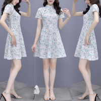 晗亦然旗袍改良版连衣裙少女年轻款法式显瘦中国风短款裙子旗袍1262