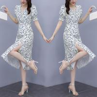 晗亦然胖MMv领泡泡袖连衣裙女夏季显瘦中长裙2021新款法式收腰气质裙子806