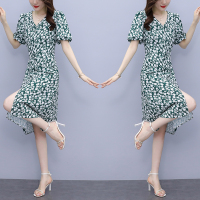 晗亦然胖MM碎花连衣裙女新款中长款显瘦短袖气质女神范裙子805