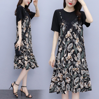 晗亦然胖妹妹假两件连衣裙大码女装夏季新款宽松显瘦遮肚子裙子801