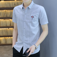 晗亦然2021夏季格子衬衫新款短袖流行休闲衬衣男士外套韩版上衣服帅242