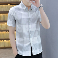 晗亦然新款男装2021夏季休闲日系格子衬衣男士短袖衬衫潮男活力上衣255