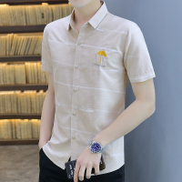 晗亦然男新款韩版潮流短袖衬衫青年夏季条纹休闲衬衣男士帅气上衣服243