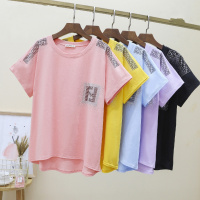 晗亦然重工烫钻短袖T恤女宽松2021夏装新款T恤上衣潮9823