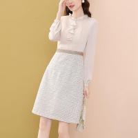 晗亦然气质小香风洋气假两件连衣裙女2021秋季新款圆领长袖显瘦裙子9172