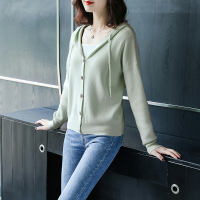 晗亦然针织开衫女春秋装2021年新款二八月短款外搭休闲宽松连帽毛衣外套717