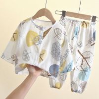 儿童棉纱睡衣男童夏季薄款小童宝宝婴儿空调服家居服夏天套装衫伊格