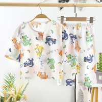 儿童绵绸睡衣夏季薄款小孩睡衣男童七分袖家居服套装女宝宝空调服衫伊格