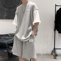 夏季假两件套装男韩版潮流百搭宽松潮牌休闲运动上衣ins港风嘻哈衫伊格