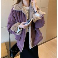 2021冬季新款韩版宽松百搭拉链灯芯绒羊羔毛加厚保暖工装棉衣外套涡曼